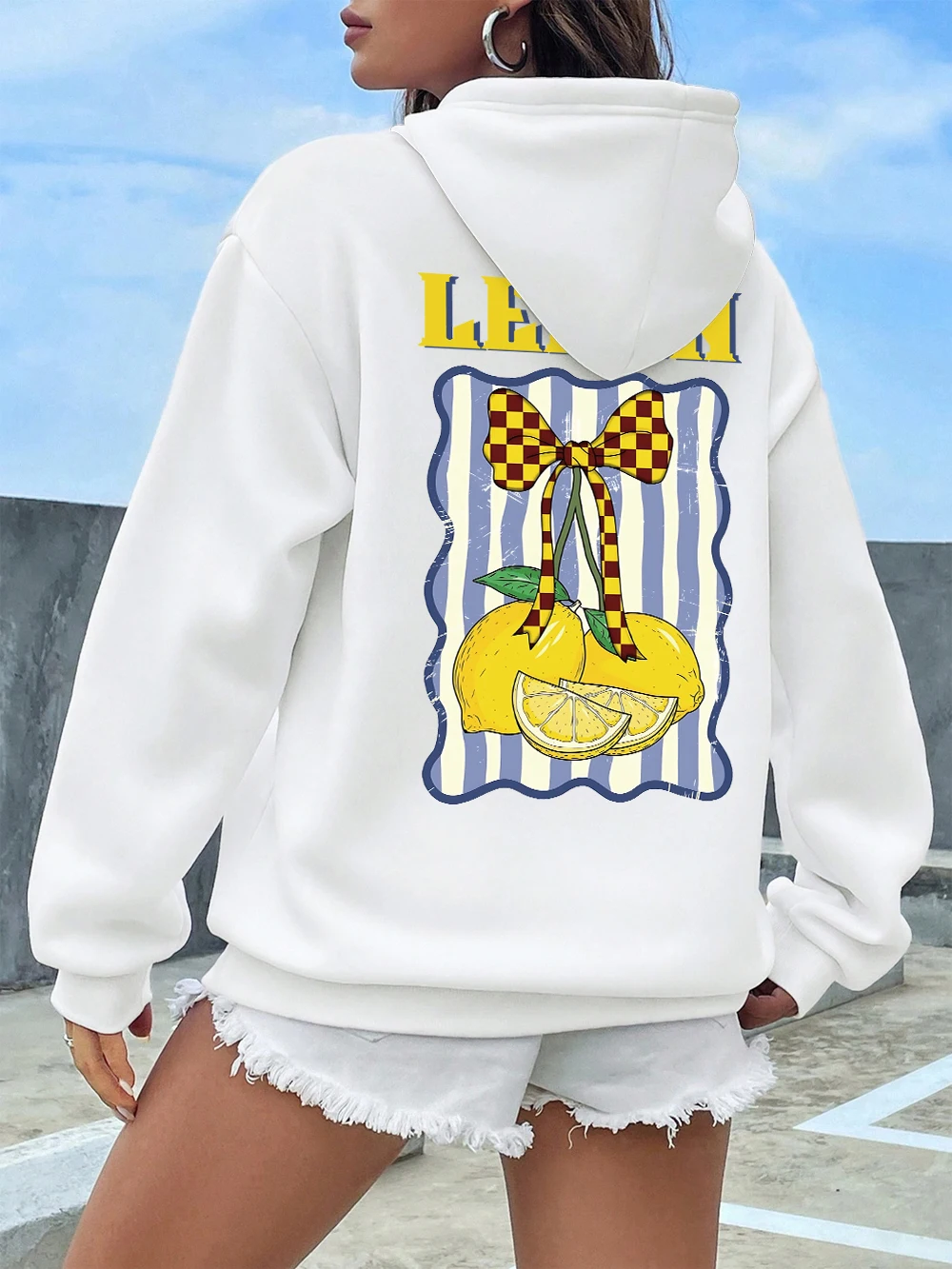 

Толстовки с принтом лимона, женские удобные свободные толстовки, зимние флисовые теплые пуловеры, базовая повседневная женская одежда с карманами