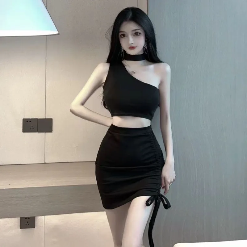 

Sexy 2 Pieces Skirt Sets for Women New Matching Clothing Trend 2025 Jacket Full Co Ord Festival Woman Outfit Slanted Shoulders