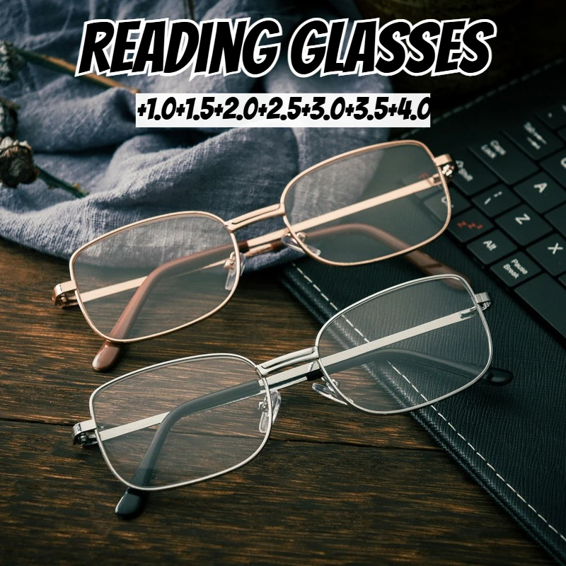 

Metal Frame Reading Glasses Vintage Prescription Presbyopia Eyeglasses Blue Light Blocking Eye Protection Hyperopia Glasses +4.0