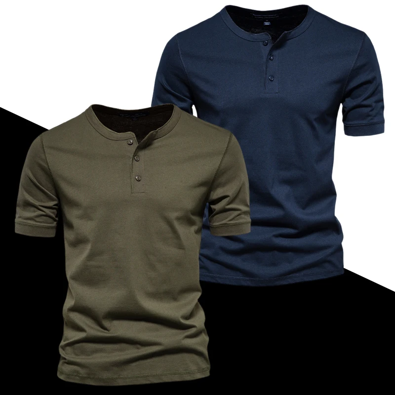 

Pure Cotton ort Sve Henry irt Fitn Top for Men Retro Military een Summer Heavyweight f Sve T-irt