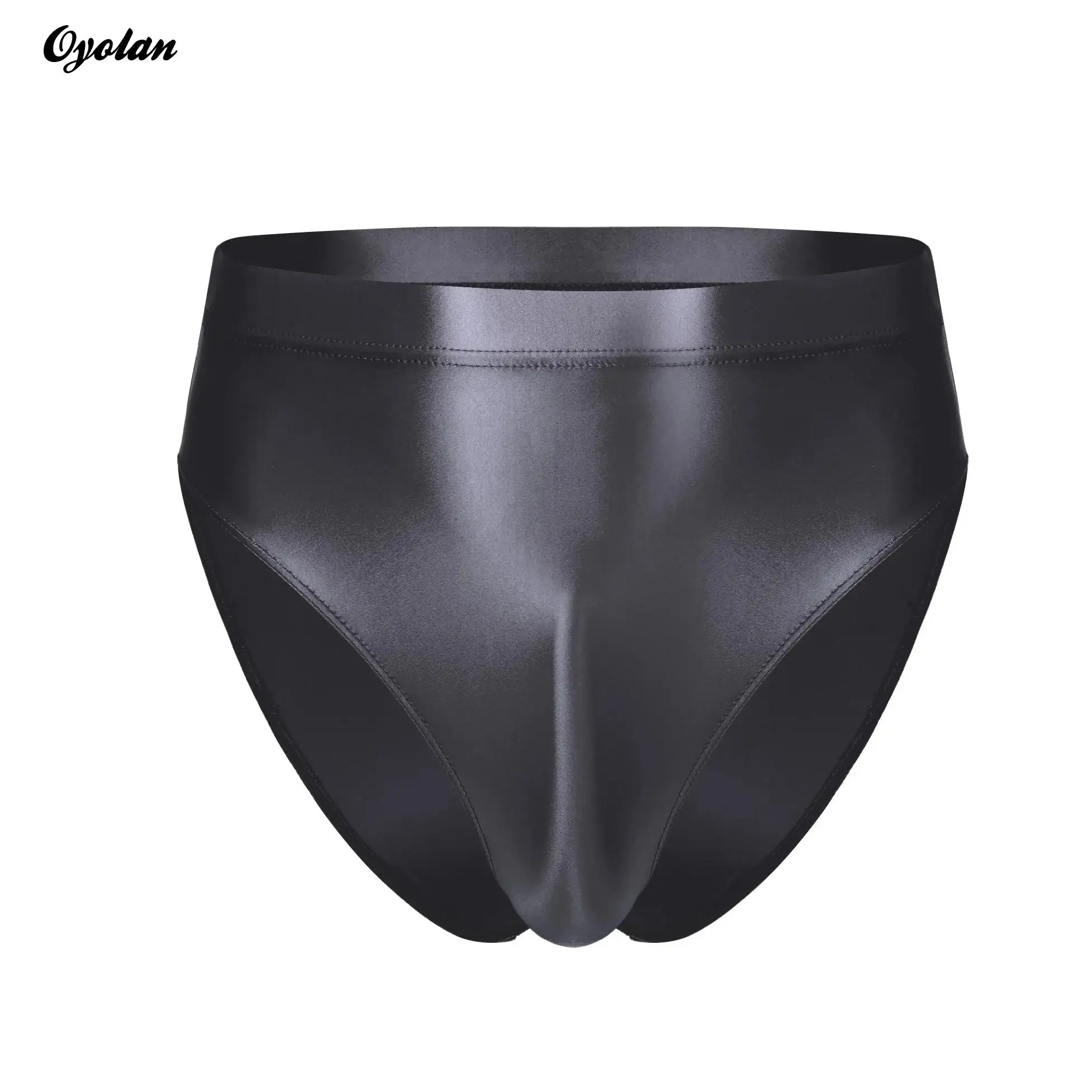 Calcinha de cintura alta monocromática masculina, Underwear Glossy masculino, Swimwear corda, Calcinha elástica, Lingerie, Calcinha