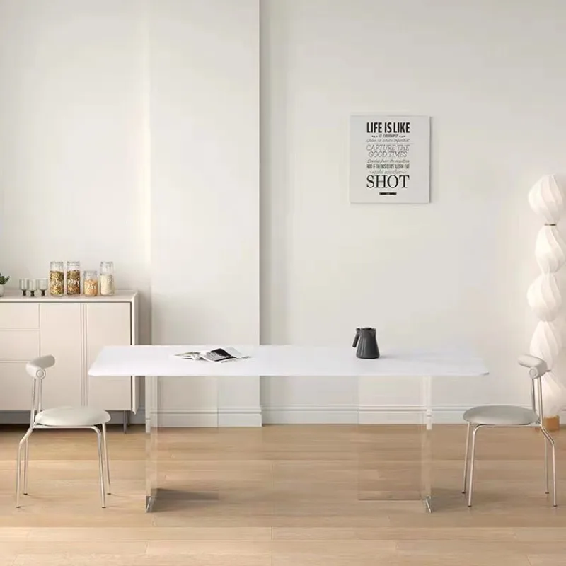 Acrylic suspended dining table, modern light luxury rectangular dining table, Deli Feng rock slab table and chair combination ma
