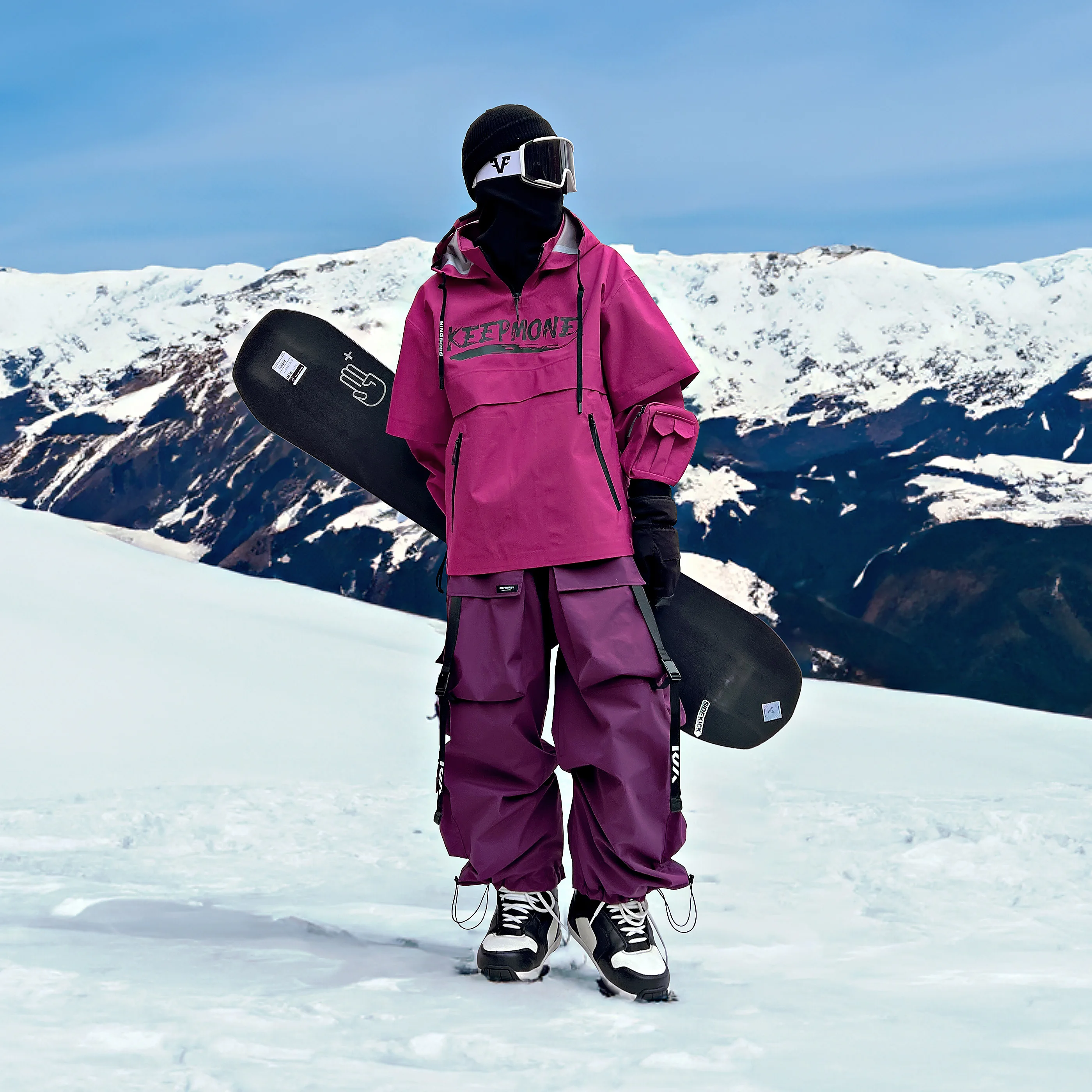 KEEPMONEY Conjunto de roupa de esqui para homens e mulheres jaqueta e calças quentes à prova d'água ao ar livre inverno grosso multicolorido terno de snowboard