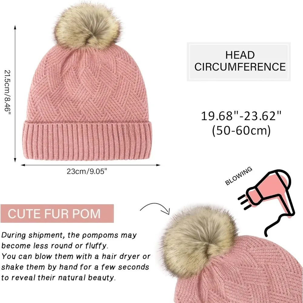 المرأة شتاء دافئ قبعة صغيرة متماسكة قبعة وشاح طويل لمس قفازات مجموعة مع الصوف اصطف بوم الجمجمة قبعة هدايا للنساء