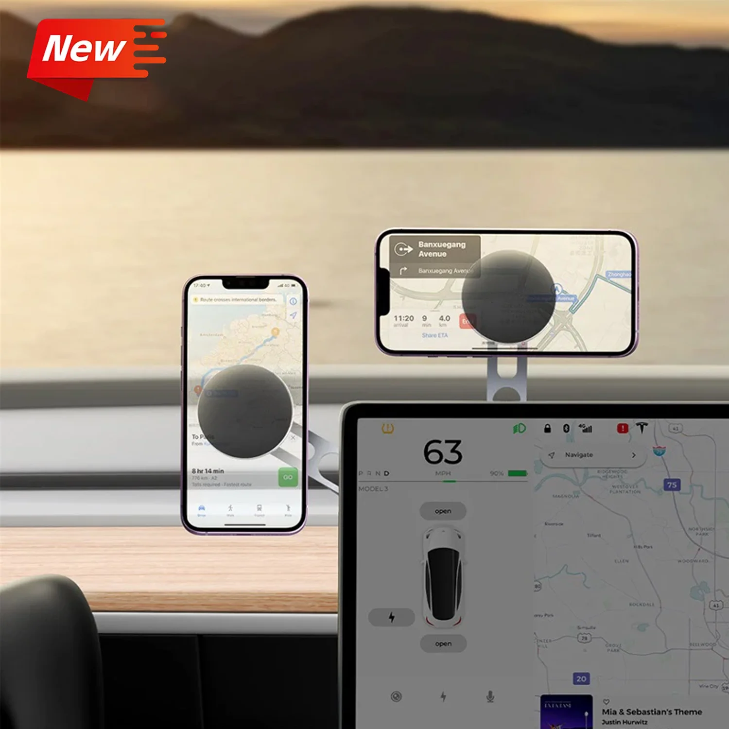 2026New حامل هاتف السيارة المغناطيسي ل تسلا عرض APP طوي 360 درجة دوران سيارة معدنية جبل آيفون 12 13 14 برو ماكس