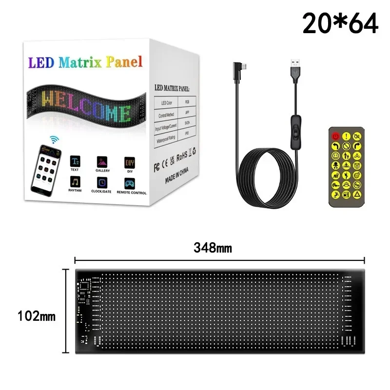 Imagem -06 - Smart Usb Matrix Display para Publicidade Automóvel Led Pixels Multilingue Bluetooth App Rolagem Texto Padrão de Animação 5v