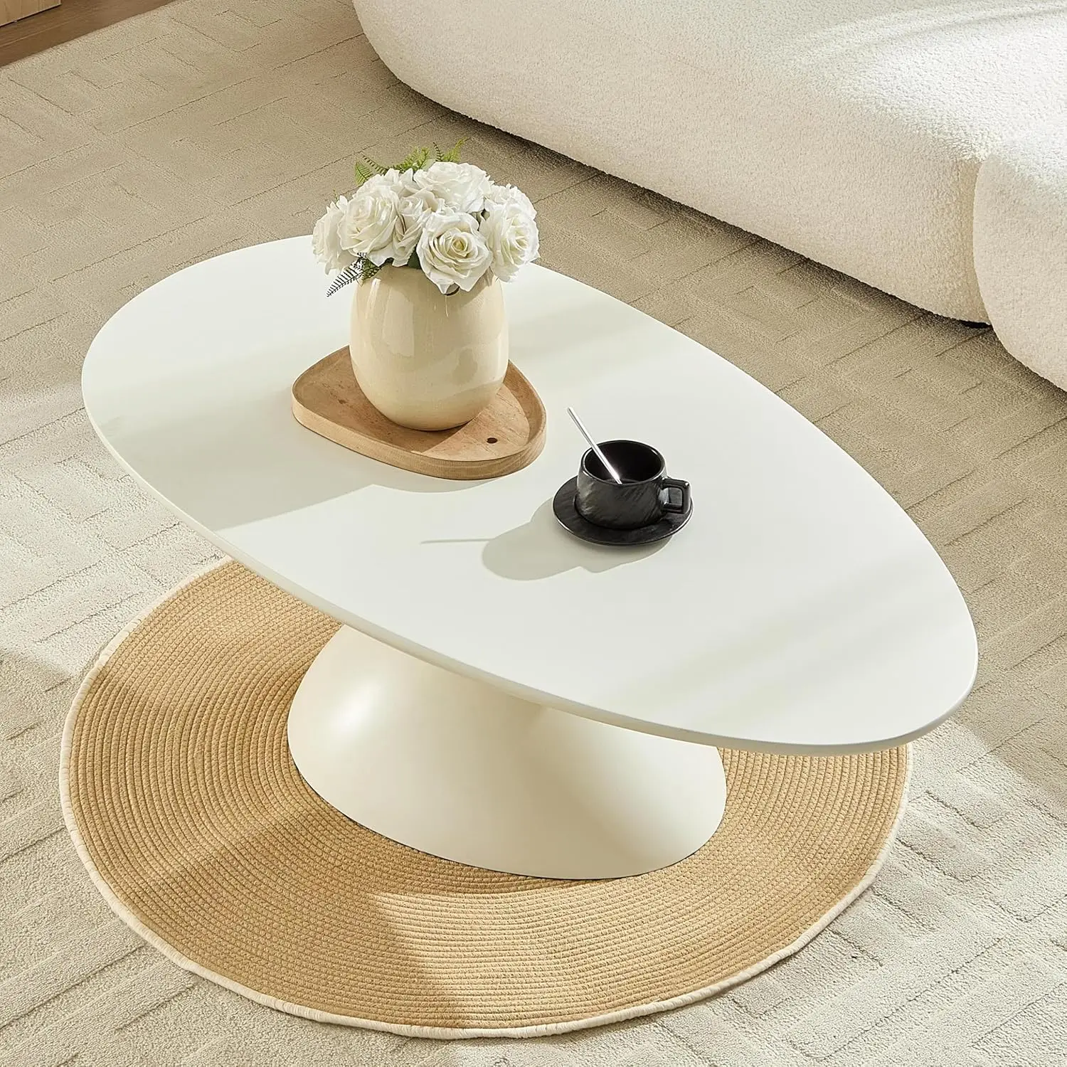 Lucky Oval Coffee Table, Minimalist Fiberglass Tea Table With Base, Modern Low Coffee Table, Customized