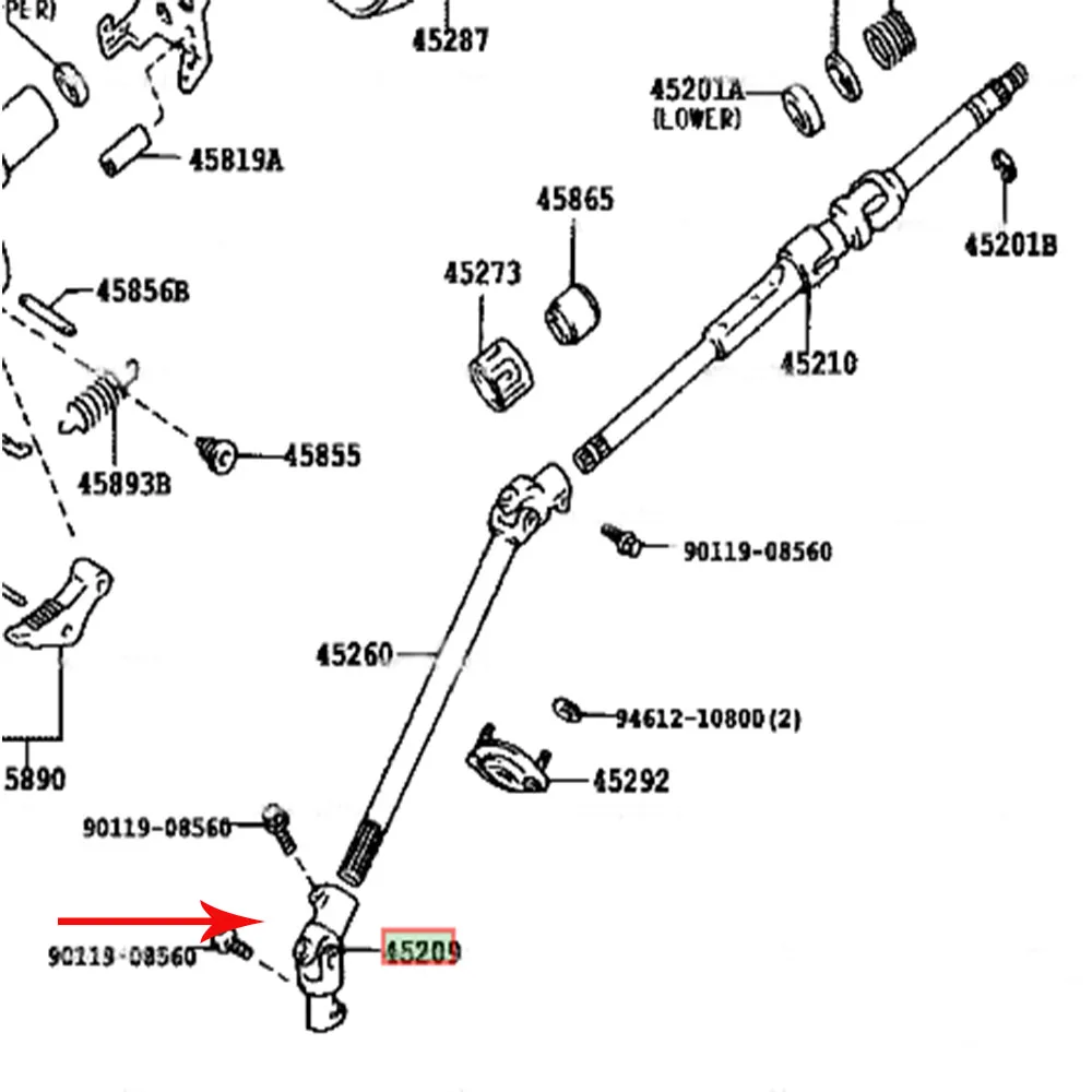 Lower Steering Column Shaft Fits 45209-26040 For Toyota Grand Hiace Granvia Hiace KCH16 VCH16