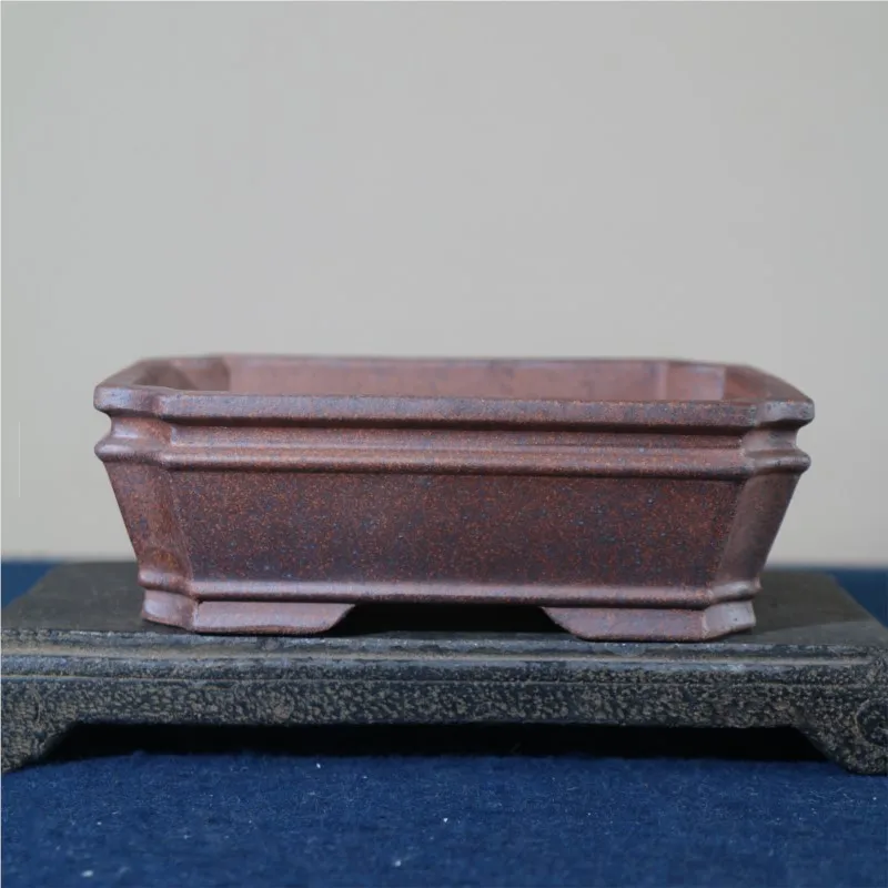 Purple Clay Flowerpot Dragon Kiln Wood-fired Rectangular Bonsai Pot Zen Style Horse Trough Flower Pot Chinese Desktop Bonsai Pot
