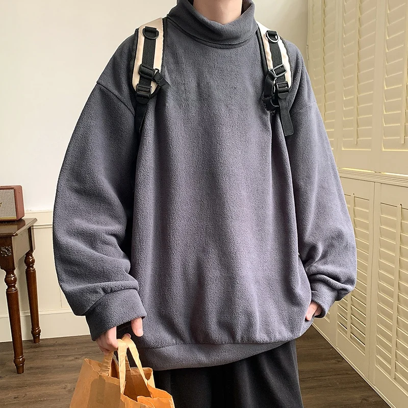 

Мужская зимняя толстовка из флиса Thiened Fce, двусторонняя, свободного кроя, с высоким воротником, теплая, повседневная, модная базовая кофта