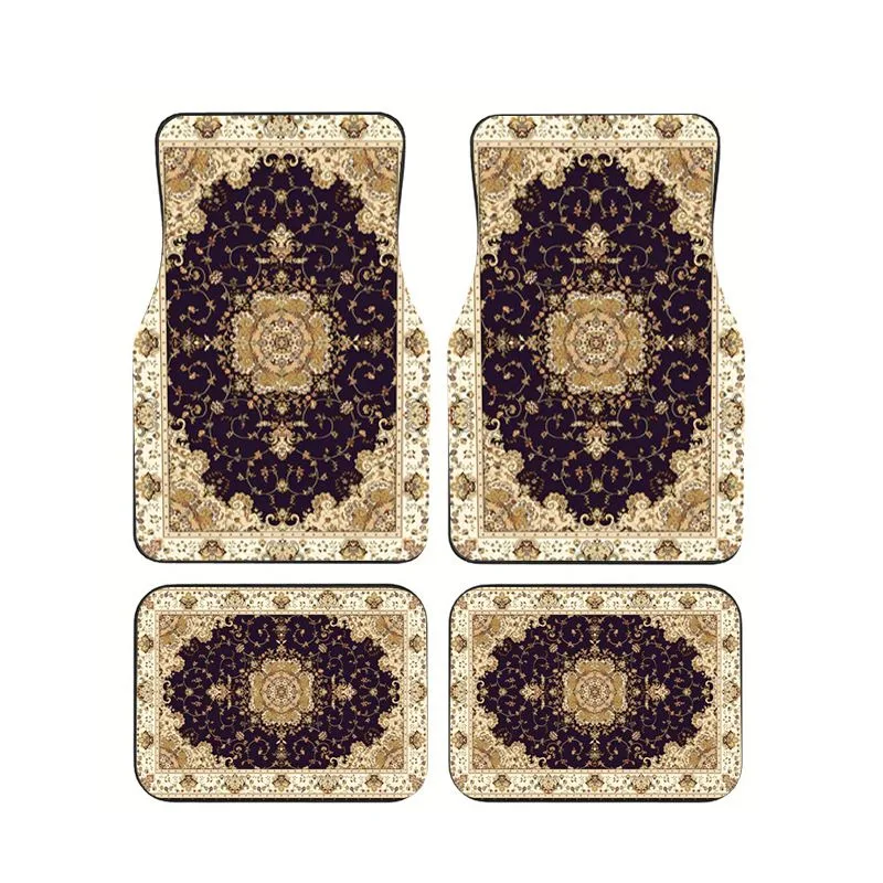 

Purple Gold Persian Floral Car Floor Mats 4pcs, Royal Luxury Style Universal Auto Foot Mats, Non-slip & Anti-dirt Elegant Carpet