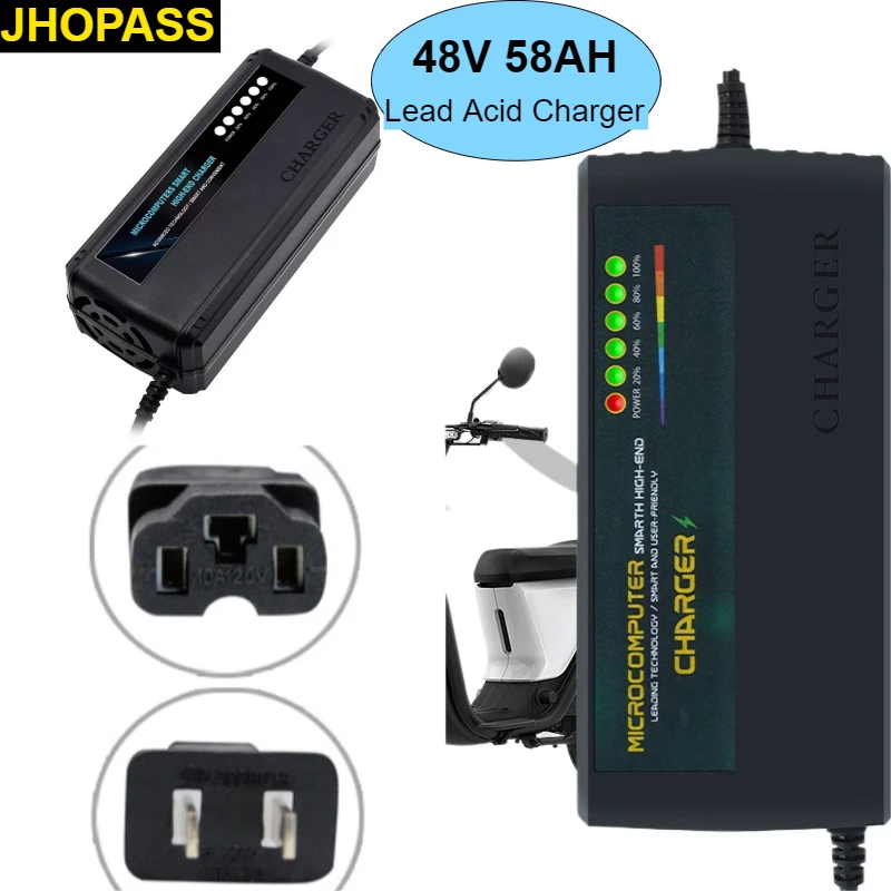 

HD 48V 58AH Smart 6 LED Display Lead Acid GEL Water Battery Charger for Motorcycle E-bike Scooter AC110V-220V EU AU US UK Plug