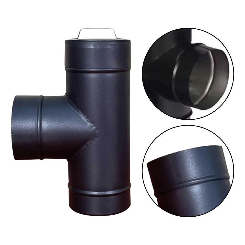 1PC For 6 Black Single Wall Stove Pipe Tee With Cleanout Cap For Safe Use -Exhaust Pipe Outlet Joiner Connector