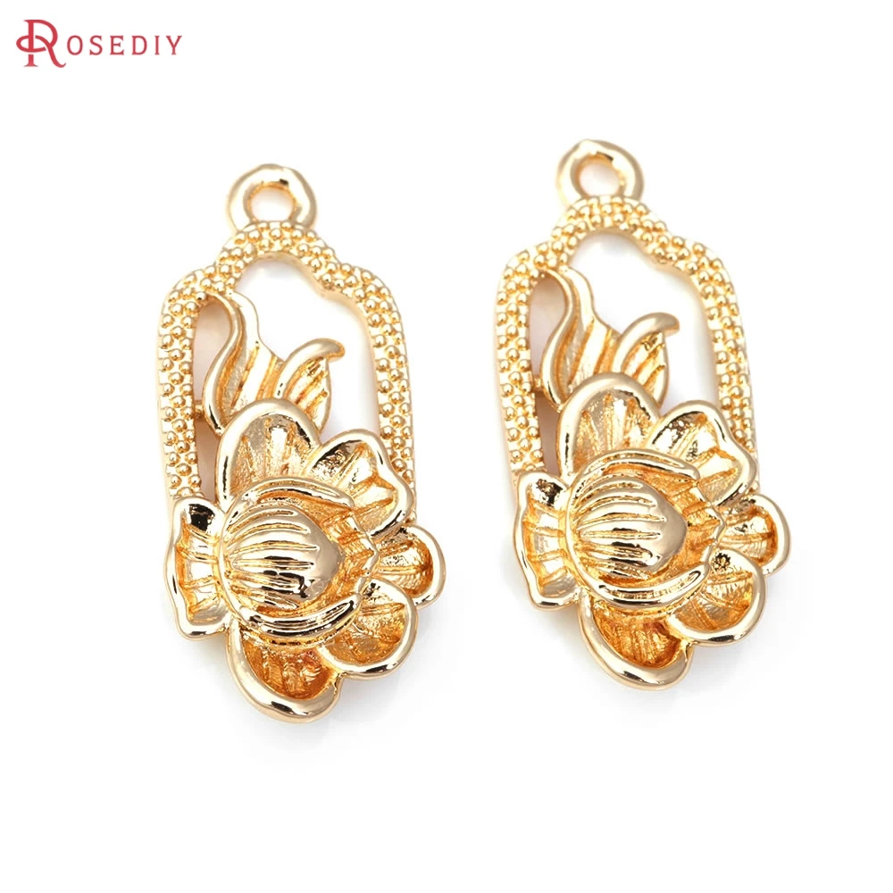 

10PCS 18K Gold Color Brass Lotus Flower Charms Pendants High Quality Diy Jewelry Making Supplies Necklace Earrings Accessories