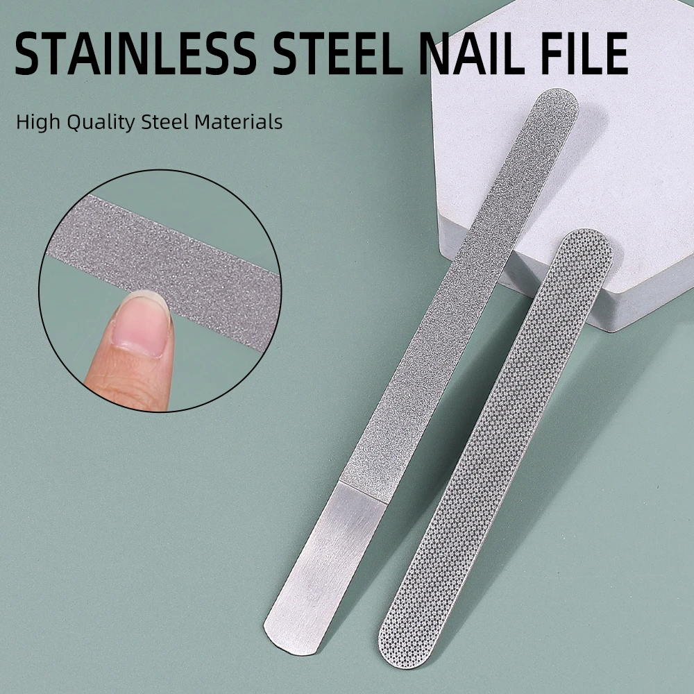 

Diamond Nail File Stainless Steel Double Side Nail File Metal File Buffer Fingernails Toenails Manicure Files for Salon And Home