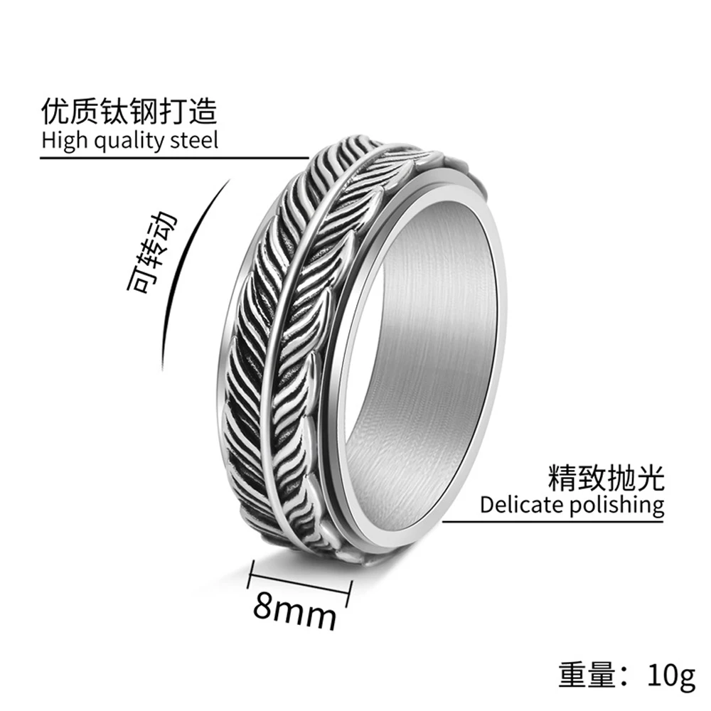 Herren Rotierender Koi-Fischschwanz-Ring aus Titanstahl, Vintage-Stil, vergoldet, Angstlinderung, Schmuck, drehender wasserdichter Ring – Detail 1