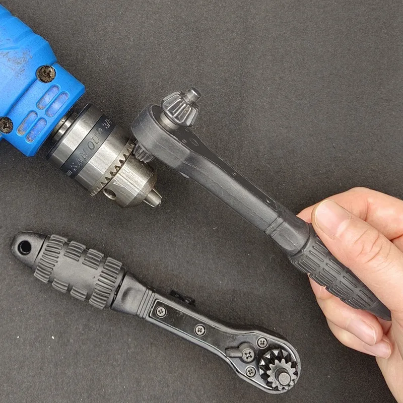 S/L Multi Functional 2-in-1 Black Ratchet Drill Chuck Key Dual Use Wrench At Both Ends Hand Tool Socket Accessories