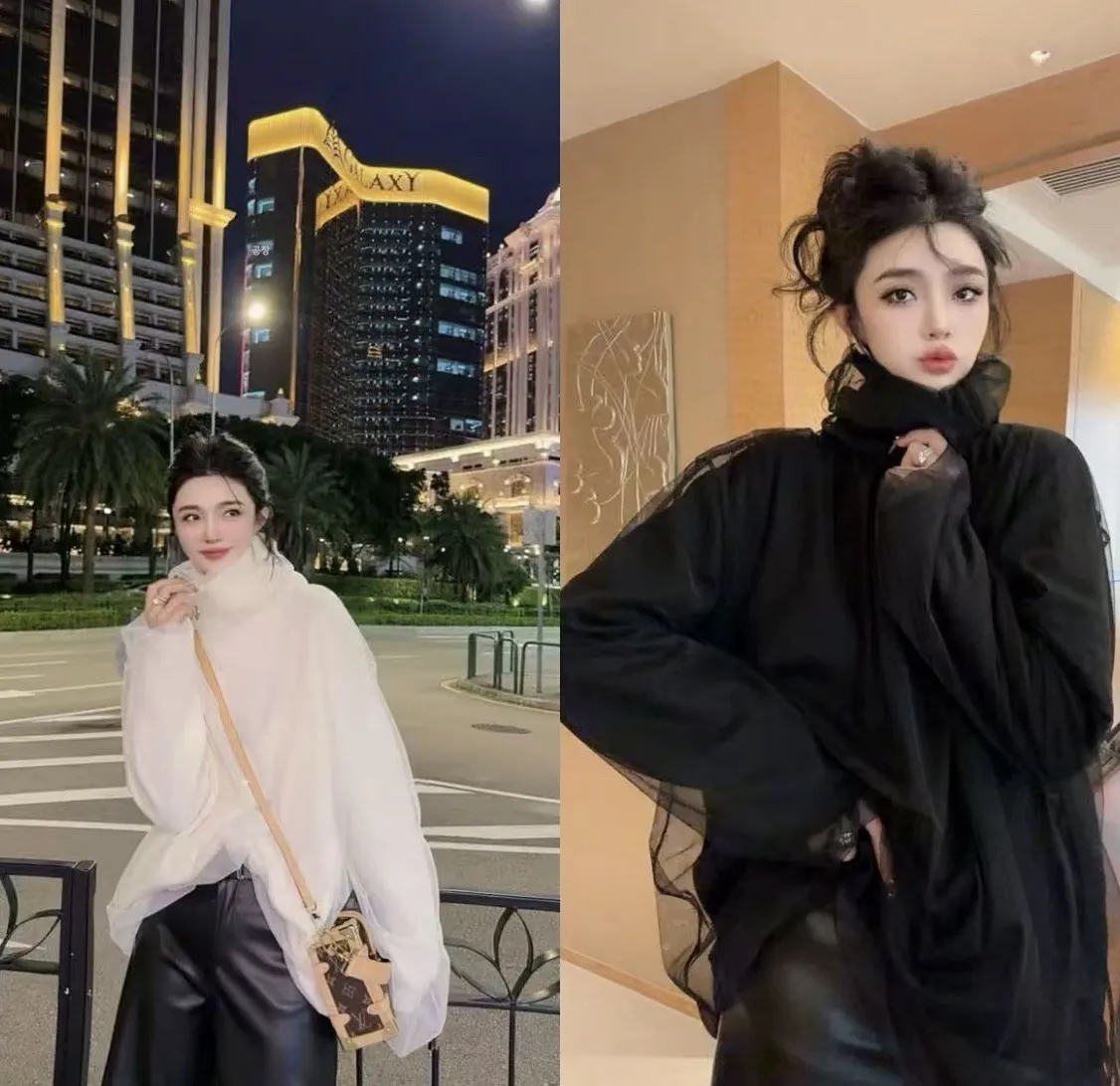 

Модный свободный повседневный свитер с лоскутным дизайном, однотонный, новинка зимнего сезона 2025, женский, из других материалов, 00%