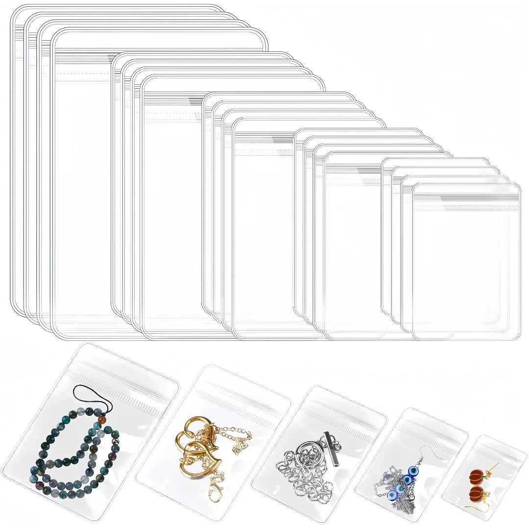 30/50/100 Stück transparenter, anlaufsicherer PVC-Beutel aus Kunststoff mit Reißverschluss, wiederverschließbar für Verpackung oder Aufbewahrung, Schmuck, Ohrringe und Ringe