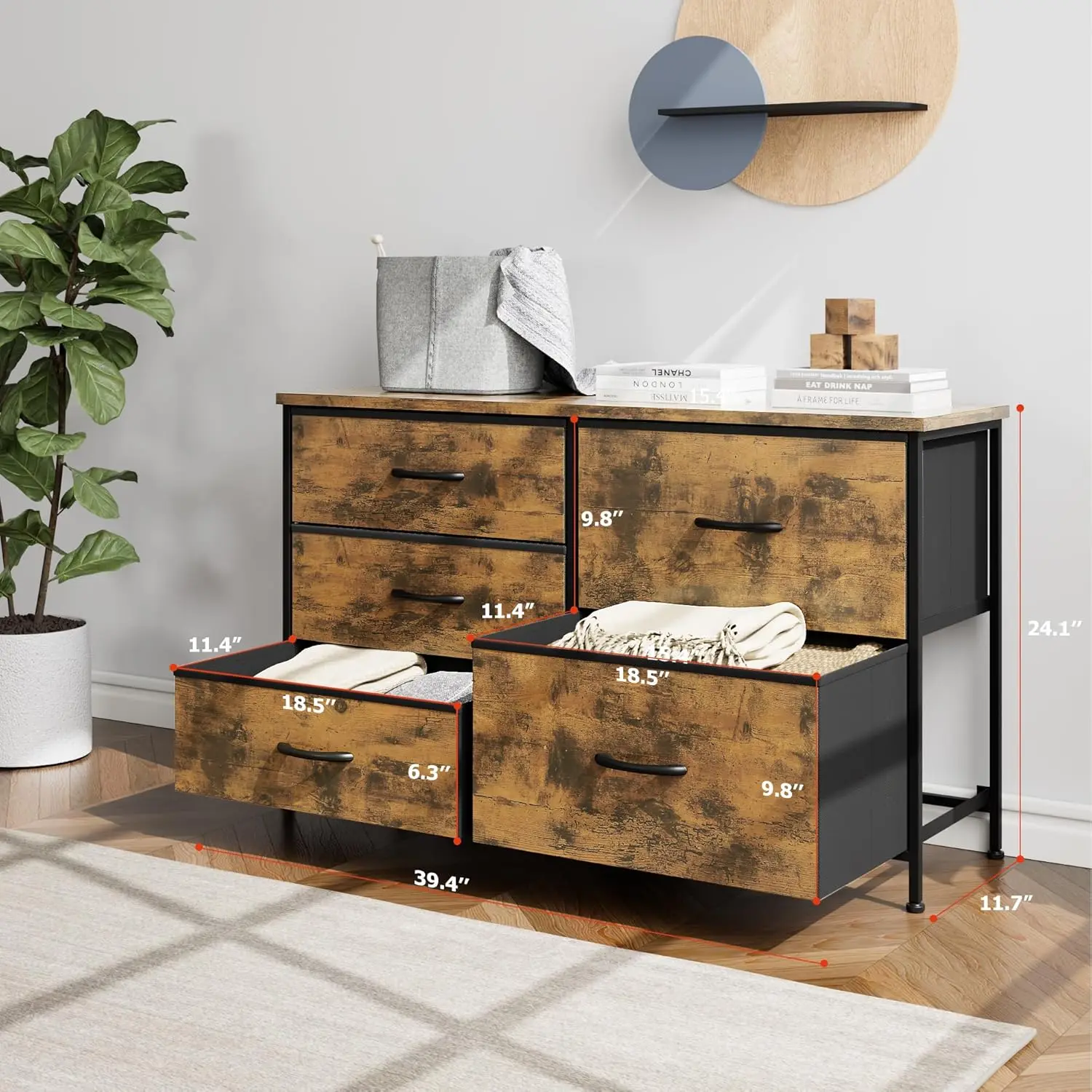 Cómoda Nicehill para dormitorio con 5 cajones, organizador de cajones de almacenamiento, cómoda ancha para armario, ropa, niños, TV