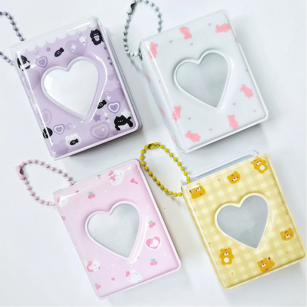 2 Inch Small Photo Album 16 Pockets Korean Cartoon Photos Collect Book Card Holder With Keychain Mini Card Bag Photocard Holder