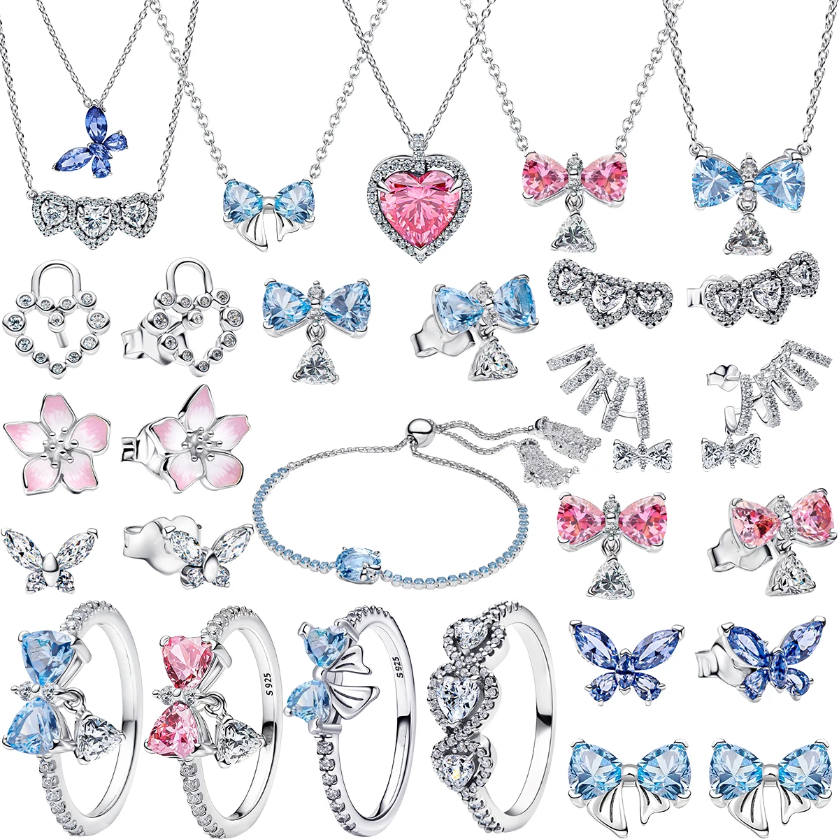 Original 925 Sterling Silver Charms Pendant Blue Bow Suit Bead For Wome Rings Earrings Necklace DIY Bracelet Fine Jewellery Gift