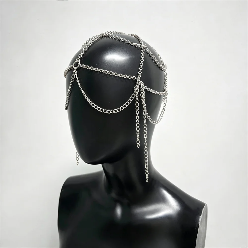 Silberner Metallketten-Kopfschmuck für Damen, Y2K Quasten-Fransen-Haarschmuck für Festival, Rave-Party, Kostüm, Sexy Performance-Accessoire – Detail 7