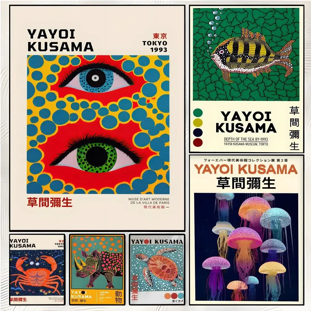 Artist Pop Contemporary Yayoi Kusama Painting Calligraphy Canvas Wall Art Mural Living Room Canvas Decor Gifts