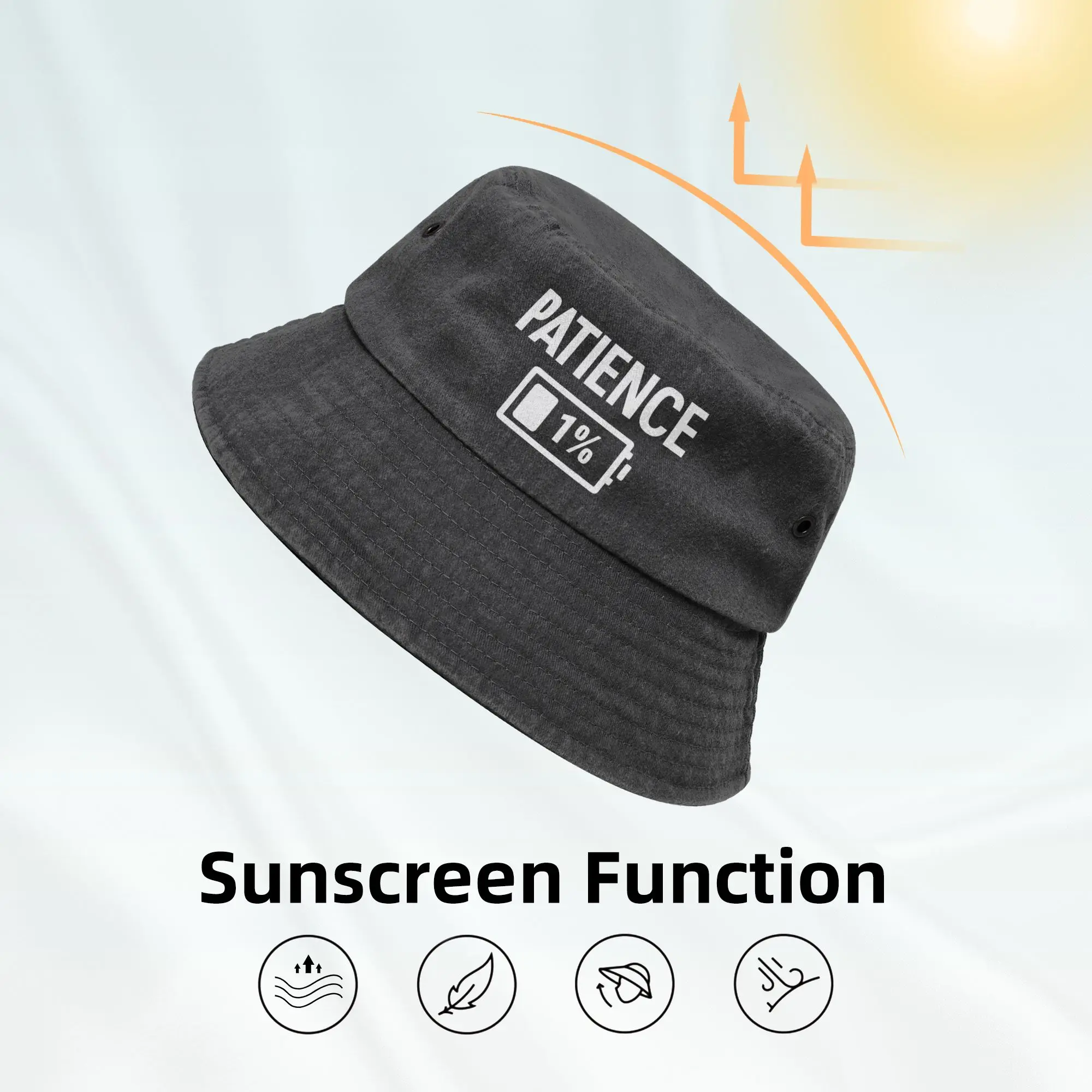 Patience at 1% Gift Unisex Bucket Hats Outfit Denim Cotton Fisherman Cap Vocation Wear Sun Cap