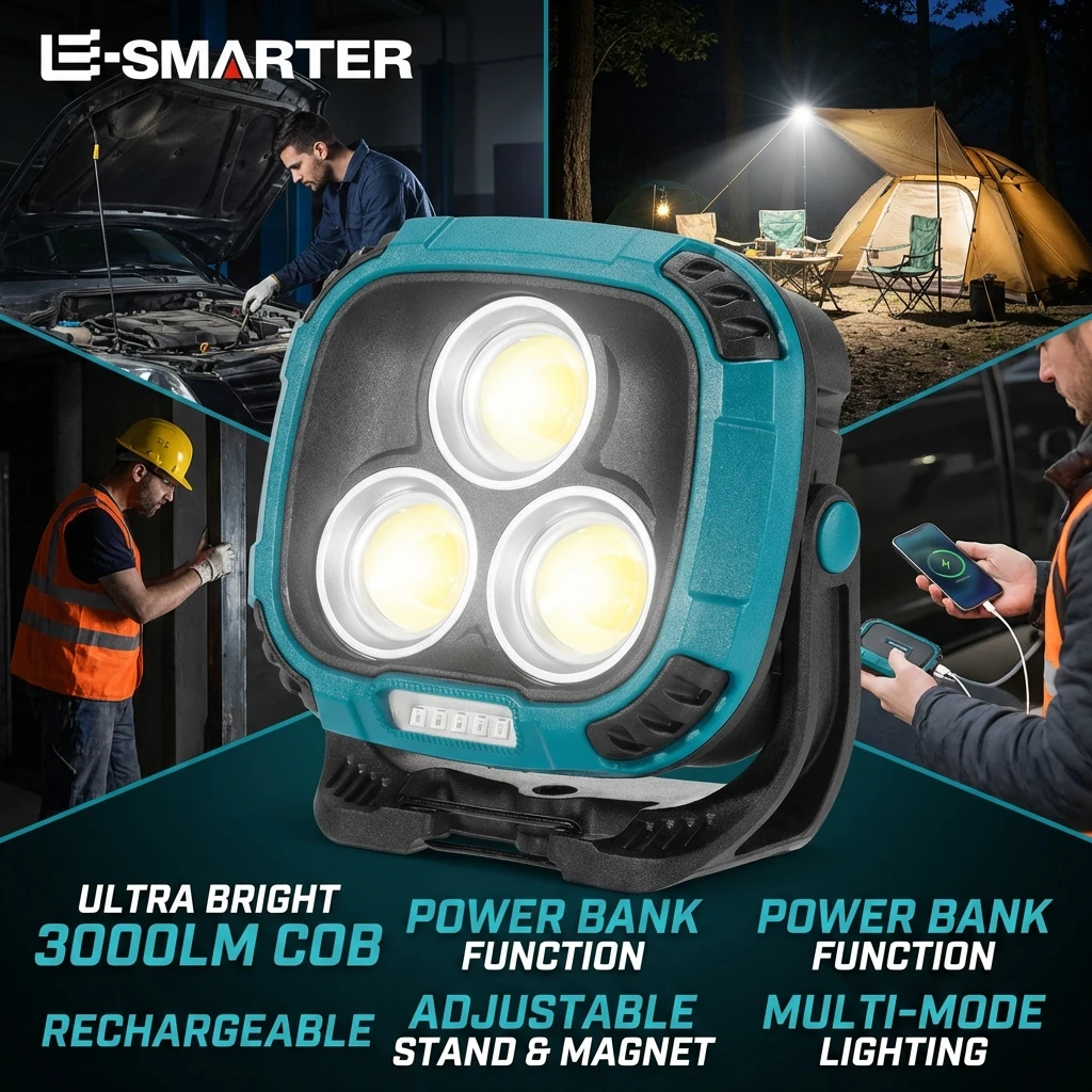 Portable Spotlight Multi Color Temperature Super Bright Work Flashlight 1800LM USB Output Power Bank Function for Outdoor
