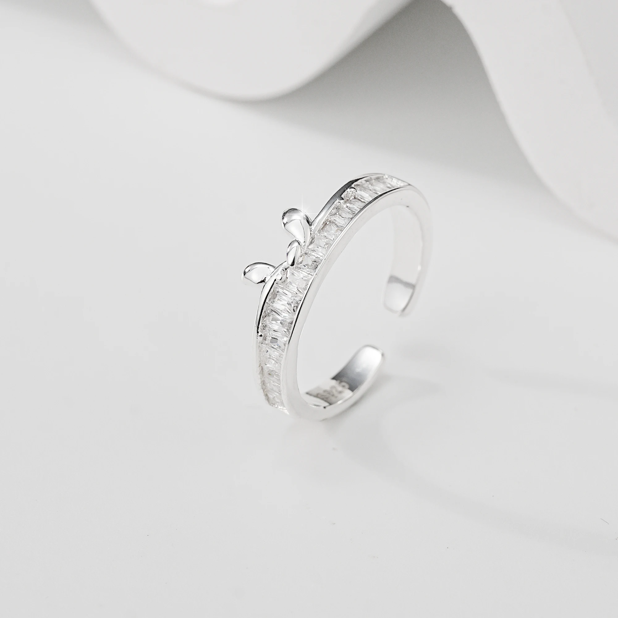 

925 Sterling Silver Adjustable Rings for Women - Sparkling Cubic Zirconia Bow Open Ring, Daily Wear Statement Jewelry