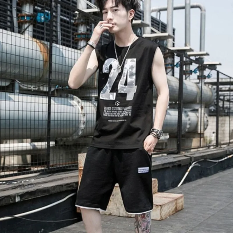 Plus Size Men's Sleeveless Vest 5 Inch Shorts Set Loose Fit Streetwear Casual Summer Outfit Blend Athleisure Two Piece