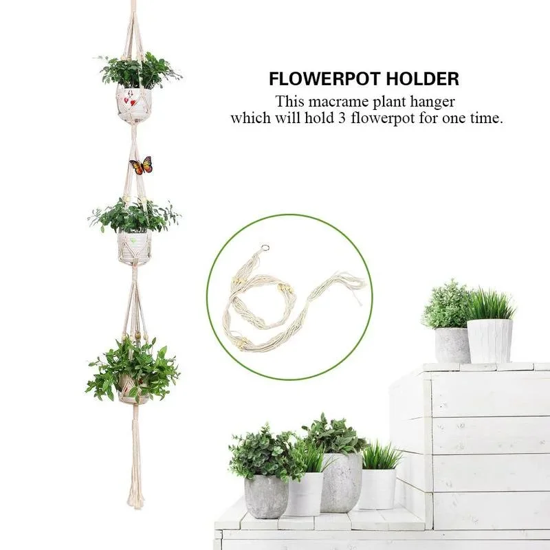 Macrame Wall Hanging Planter Plant Hanger Hand Knitting Natural Cordage Plant Hanger Basket Plant Holder