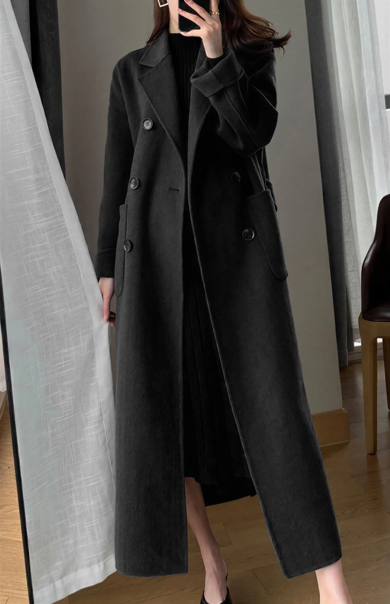 

Шерстяные пальто Женское шерстяное пальто Элегантное женское осеннее замшевое пальто на пуговицах с укороченной боковой застежкой-стойкой и воротником-стойкой в консервативном стиле