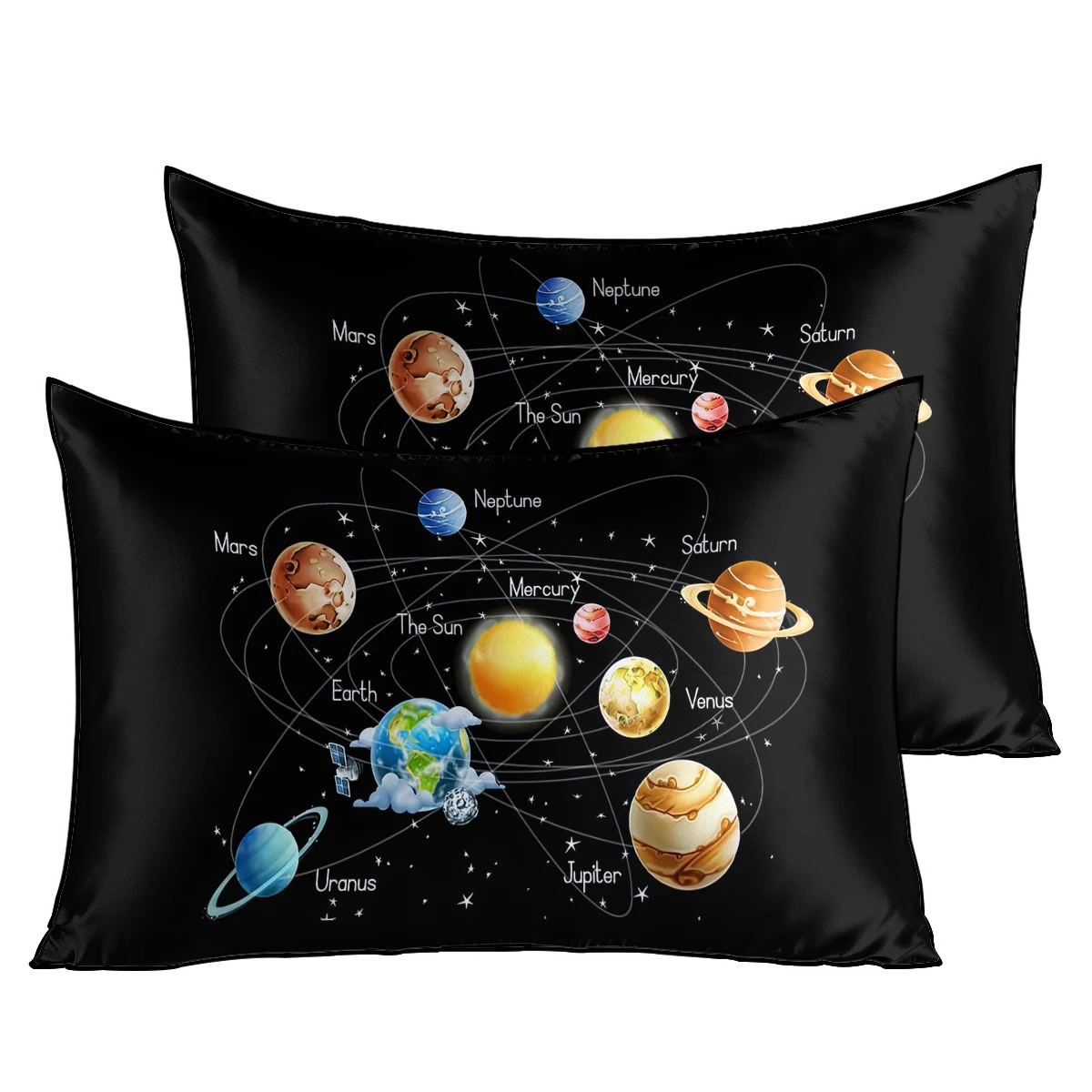 Solar System Astronomical Pillow Cover Outer Space Pillow Cases Set of 2 Pillowcase for Living Room Bedroom