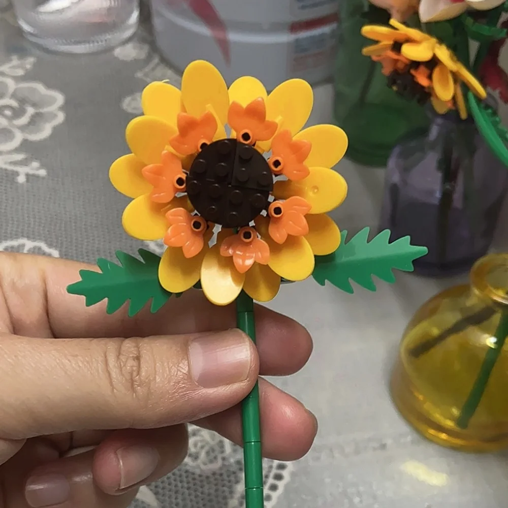 Simulation Building Blocks Flowers Eternal Bouquet Micro Brick Rose Sunflower Tulip Orchid Handmade Toy Home Decor Gift