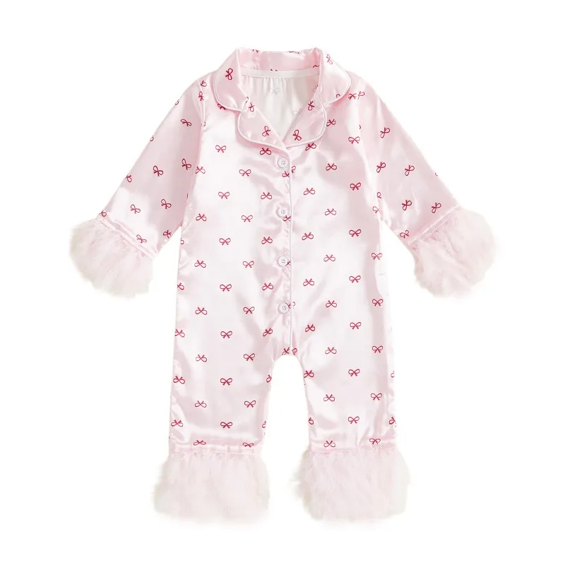 بيجامة للفتيات الصغيرات لعام 2026 من عمر 0 إلى 2 سنة - رومبير بفيونكة وردية للربيع والخريف، ملابس نوم لطيفة على شكل حرير الجليد بيجاما بيبي #1