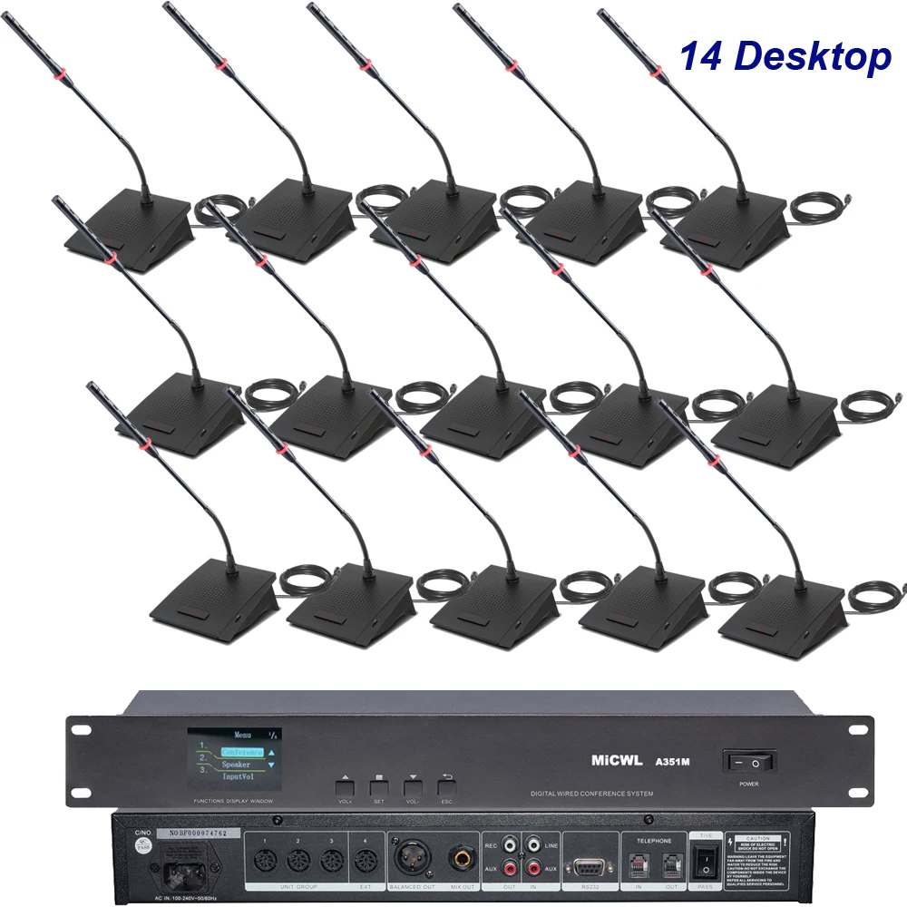 

Cardioid Meeting Room System 14 Gooseneck Wired Digital Microphone Chairman Delegate Desktop 10m Cable