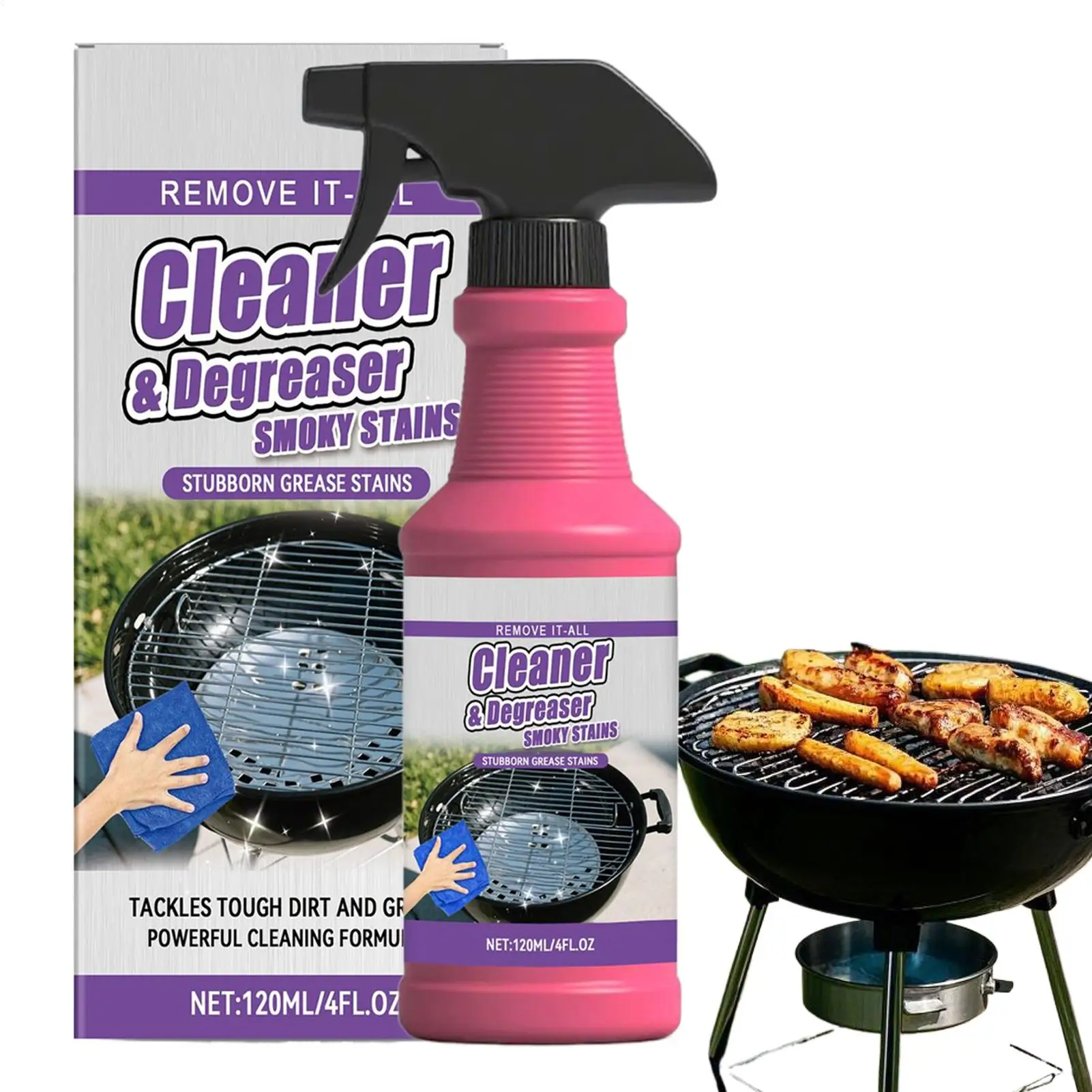 Spray Desengordurante para Churrasqueira 120ml, Removedor de Gordura e Manchas de Fumaça para Churrasqueiras, Fornos e Cozinhas Externas