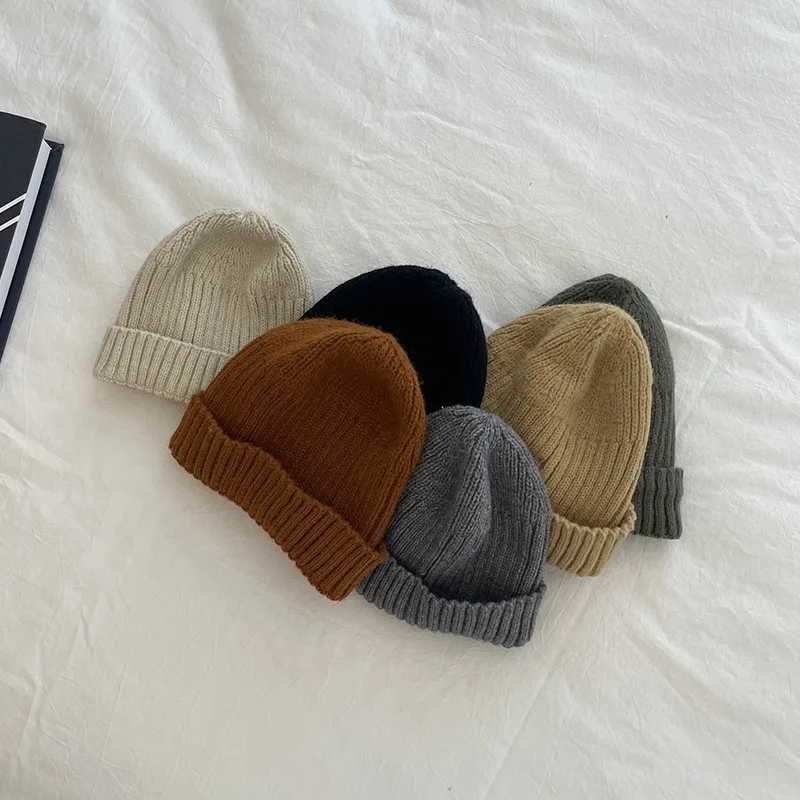 Korean Style Autumn Winter Baby Beanies Solid Color Warm Soft Kids Boys Girls Caps Casual Children Knitted Hats 8 Colors