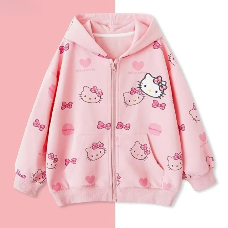 

Sanrio мультфильм HelloKitty свитер на молнии с капюшоном Kawaii кардиган для пар из чистого хлопка весенне-осенняя куртка модные рождественские подарки