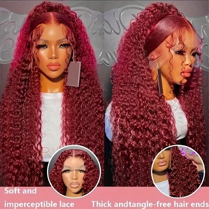 Deep Wave 99J Burgunderrot 13x4 Lace Frontal Perücken Echthaar 13x4 Lockig 30 Zoll HD Transparente Lace Front Perücken Brasilianisch für Frauen