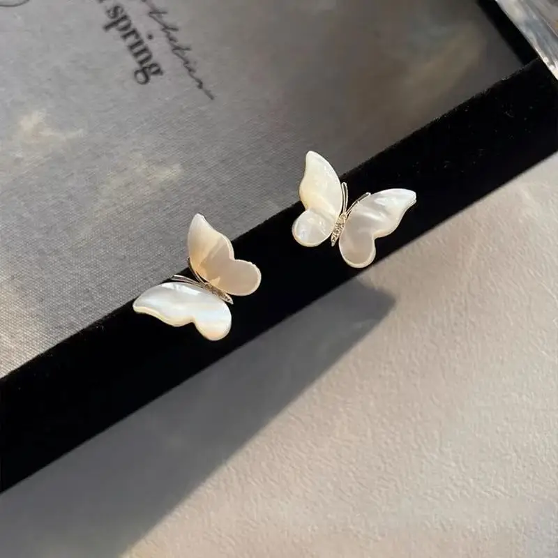 Pure 14K Gold Color Shell Butterfly Earrings for Women Bride Wedding Engagement Fine Jewelry Earring Gifts