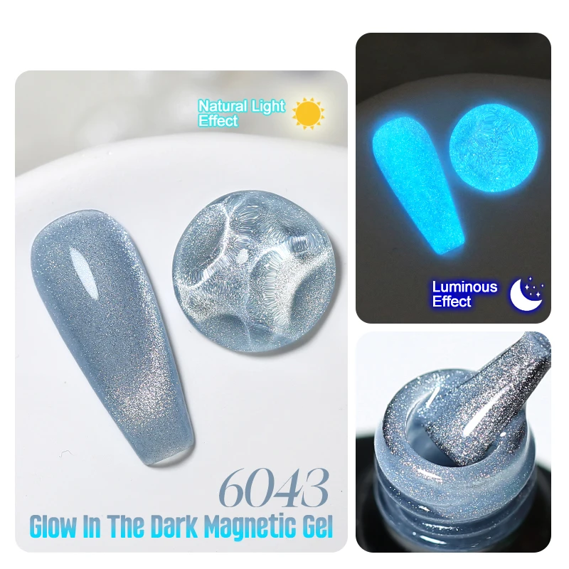 

Parkson 6 Colors Glow In Dark Magnetic Gel Nail Polish Luminous Reflective Cat Eye Gel Neon UV LED Semi Permanent Soak Off Gel