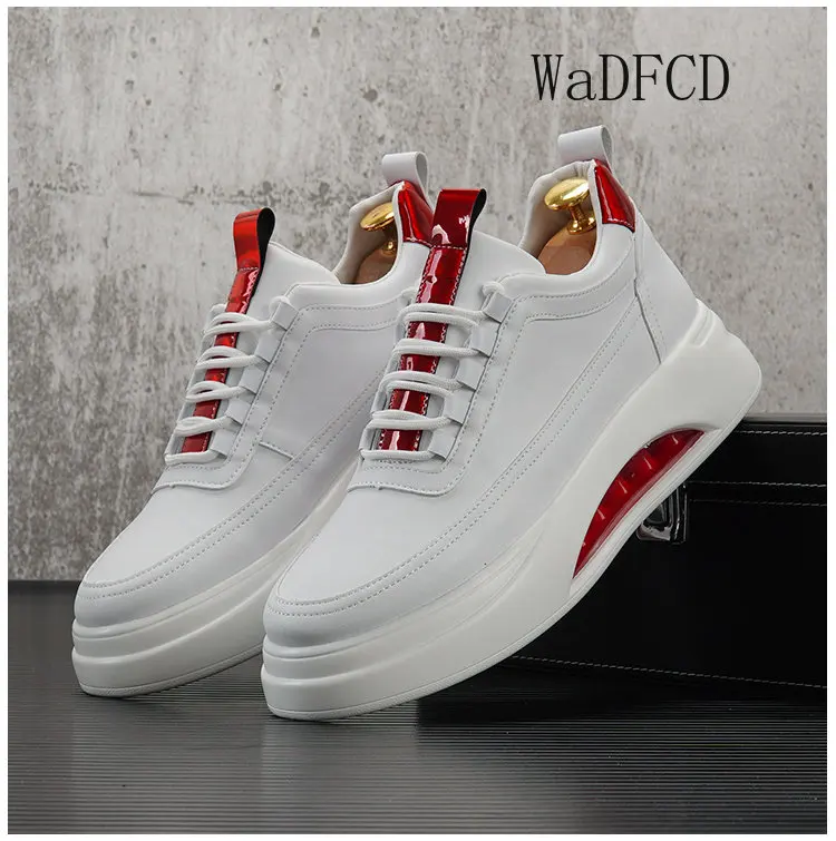 Running Sneakers Men Air Cushion White Shoes Fashion Casual Leather Breathable Height Increased Flat Platform Board Shoes