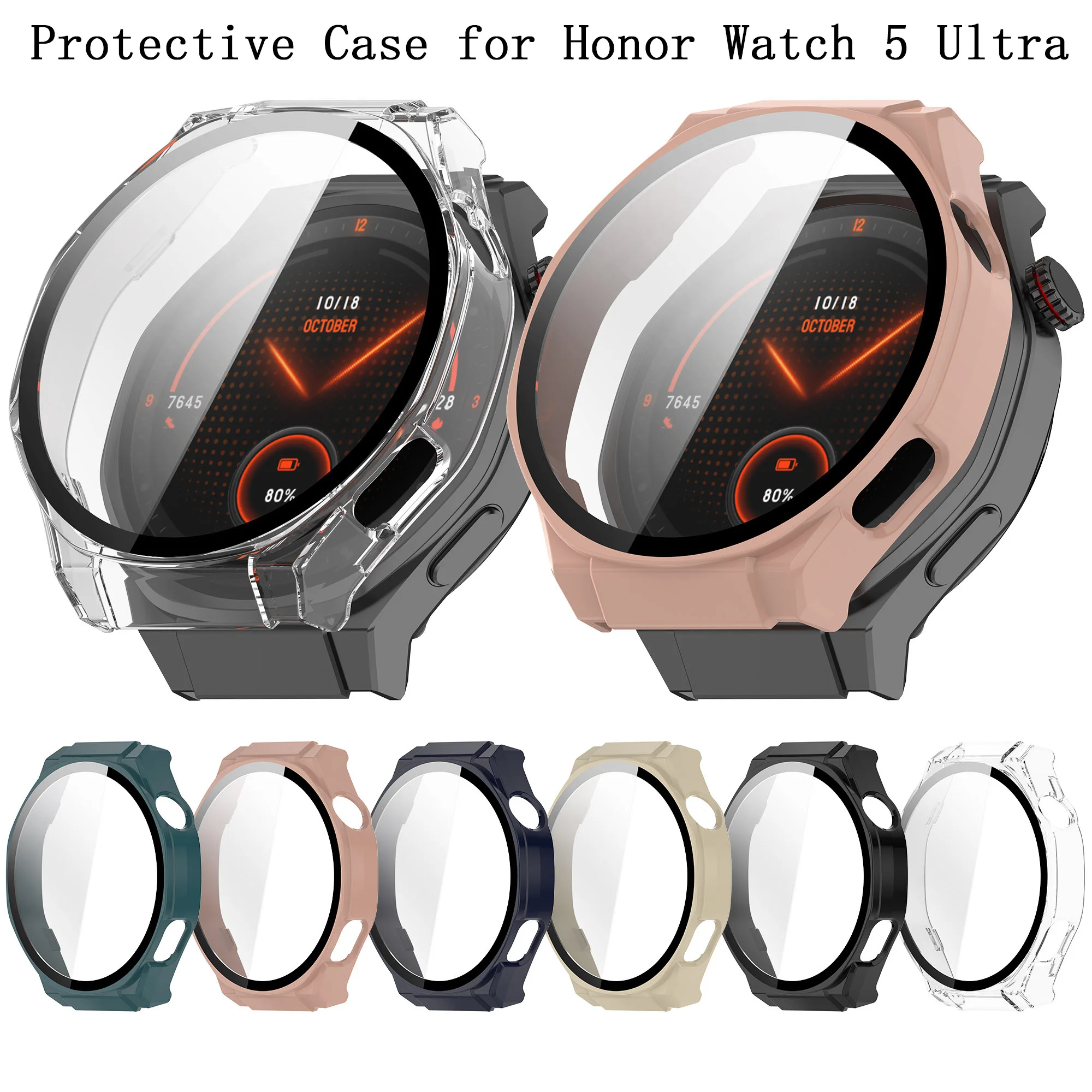 Hard PC Glass Watch Case for Honor Watch 5 Ultra Smartwatch Bumper Shell and Film Screen Protector Watch Cover