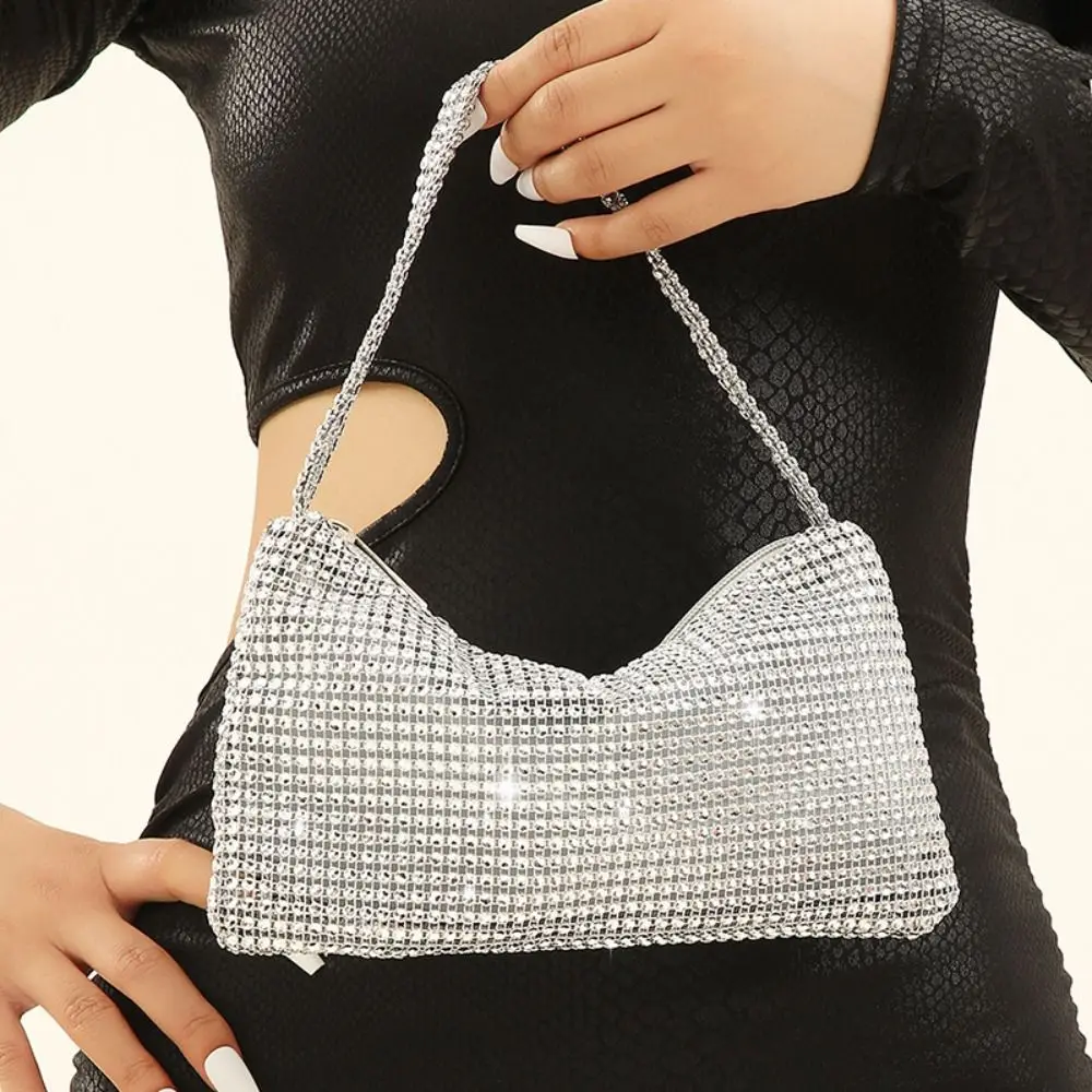 Portable Shiny Evening Banquet Bag Mini Temperament Glitter Shoulder Bag Small Purse Underarm Bag Rhinestone Hand Bag Women