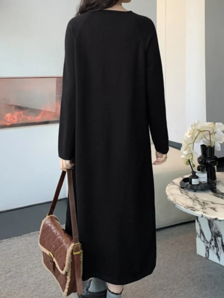 秋冬ニットオーバーサイズドレス女性韓国ルーズシック長袖ミディドレス女性レディースドレス Vestidos