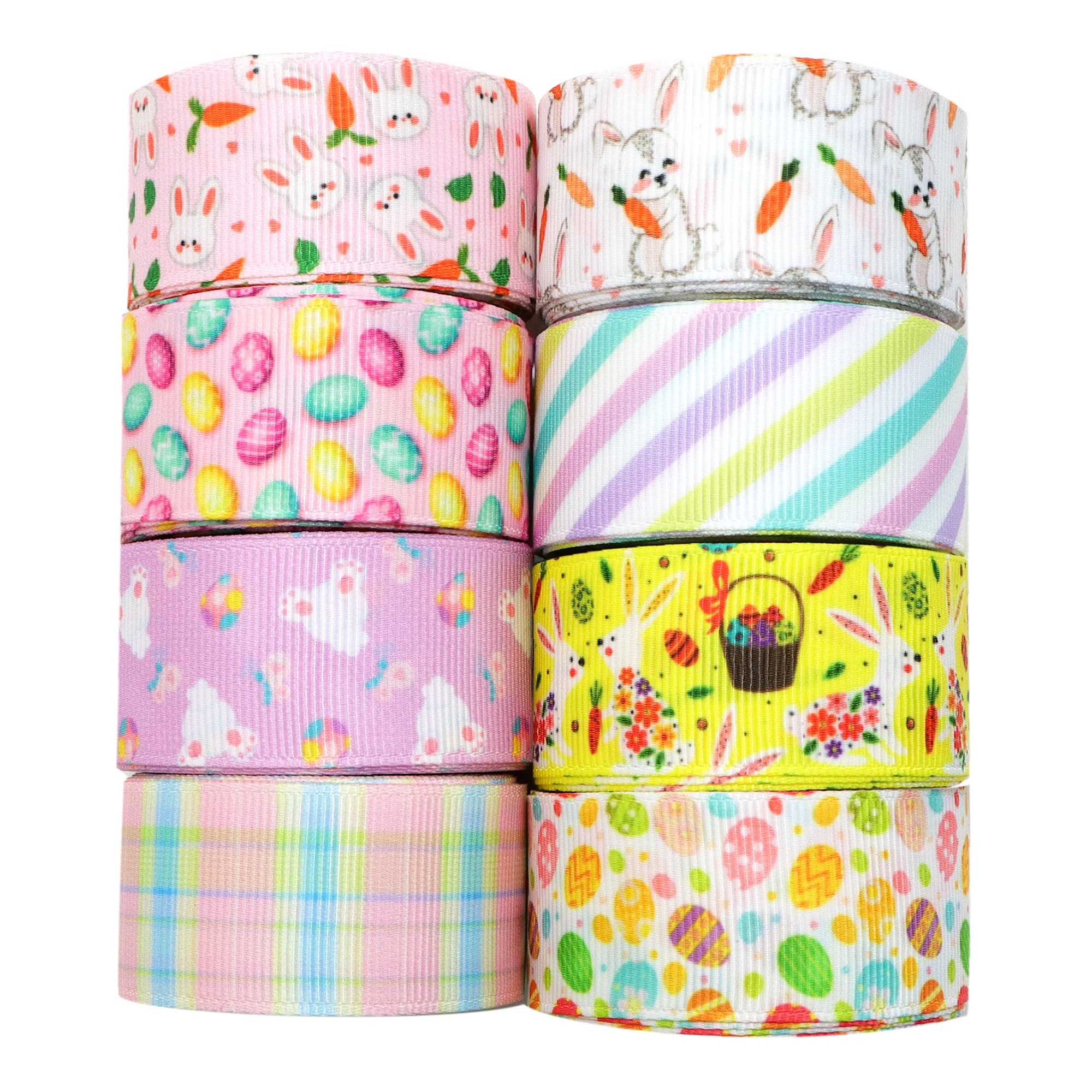 Free Shipping 8 Rolls 5 Yards/roll Easter Bunny Printed Grosgrain Ribbon Set For Gift Wrapping DIY Bowknot Crafts Home,1Yc44476