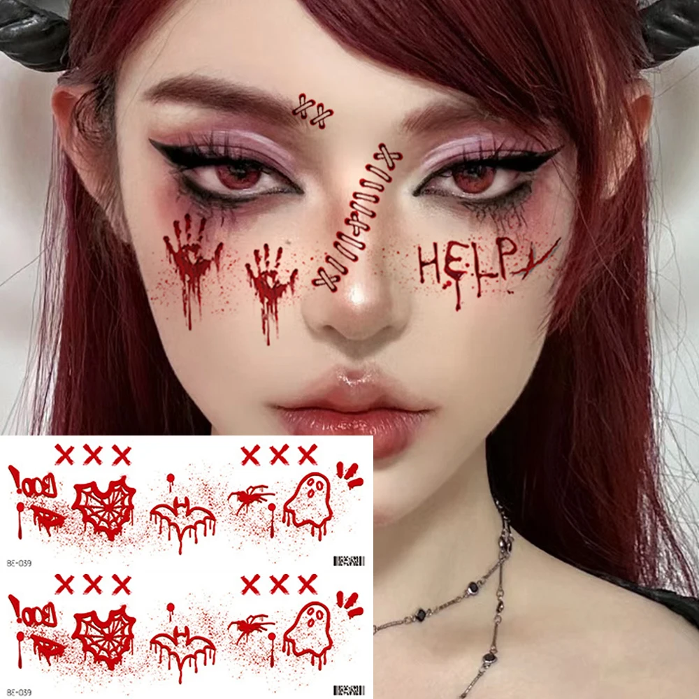 Lasting Halloween Temporary Tattoo Sticker Cute Realistic Horror Wound Bloody Waterproof Tattoo Sticker Body Face Art DIY Makeup